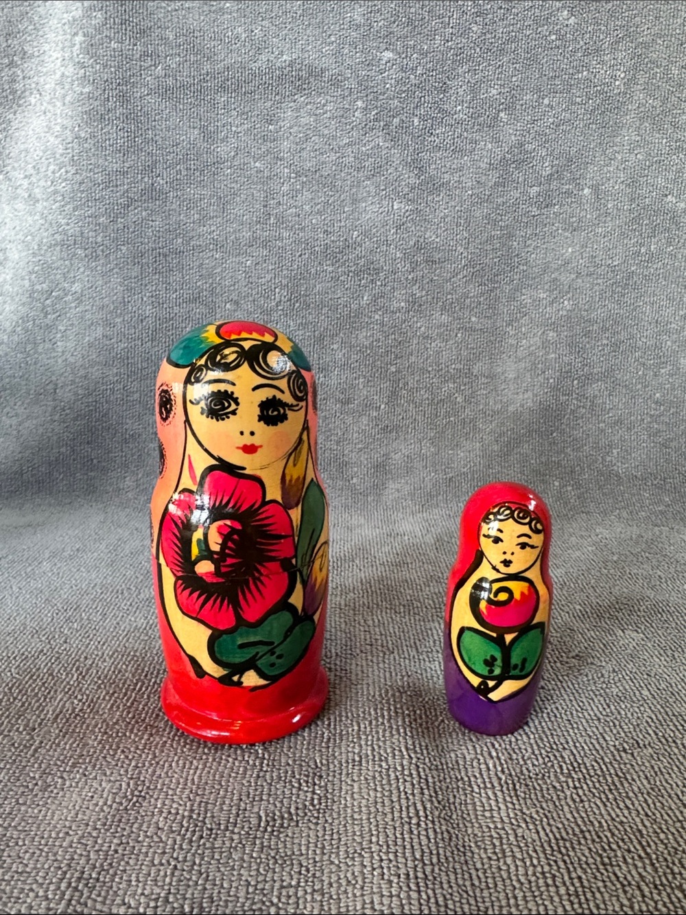 Russian Hand-Painted Nesting Dolls in Red and Purple. 2 Piece Set